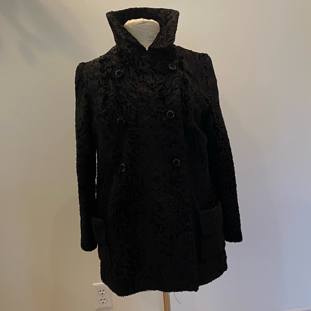 Vintage Albrechts Black Persian Lamb Fur /Pea Coat w 2 Pockets/ Size M